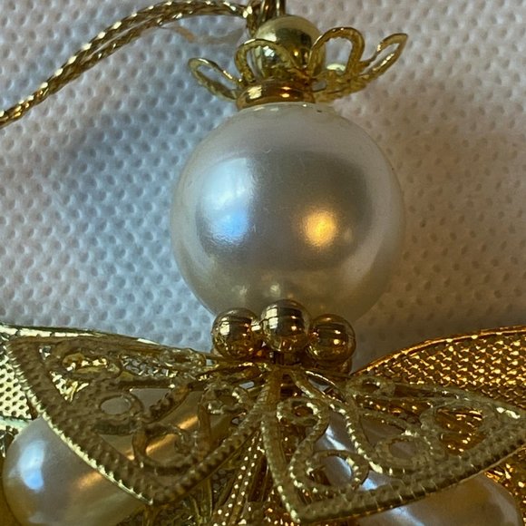 Golden Beads, Pearls, and Golden Thread Angel Ornament - Picture 4 of 8